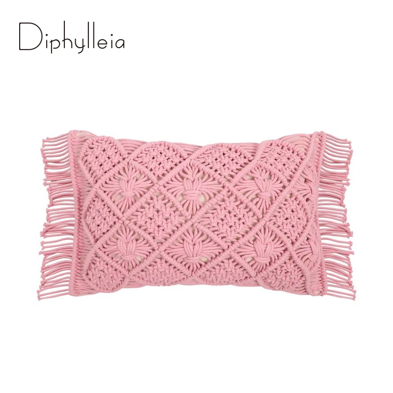 

Diphylleia Pink Floral Hand Knotted Macrame Lumbar Pillow Case Boho Bohemian Lifestyle Decorative Cushion Cover Hand Made Gifts