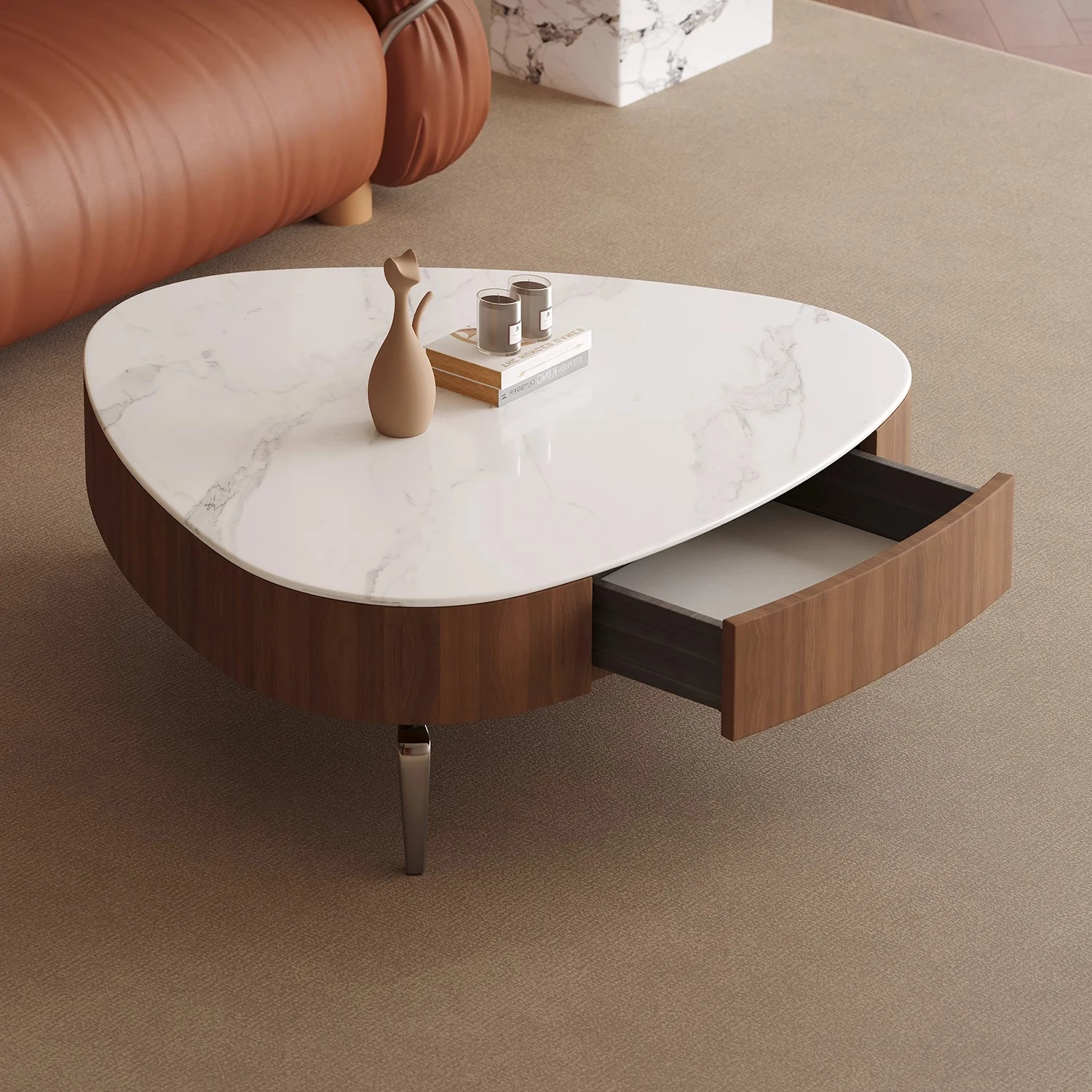 Italian minimalist special-shaped microcrystalline stone coffee table living room skin-friendly creative low storage table