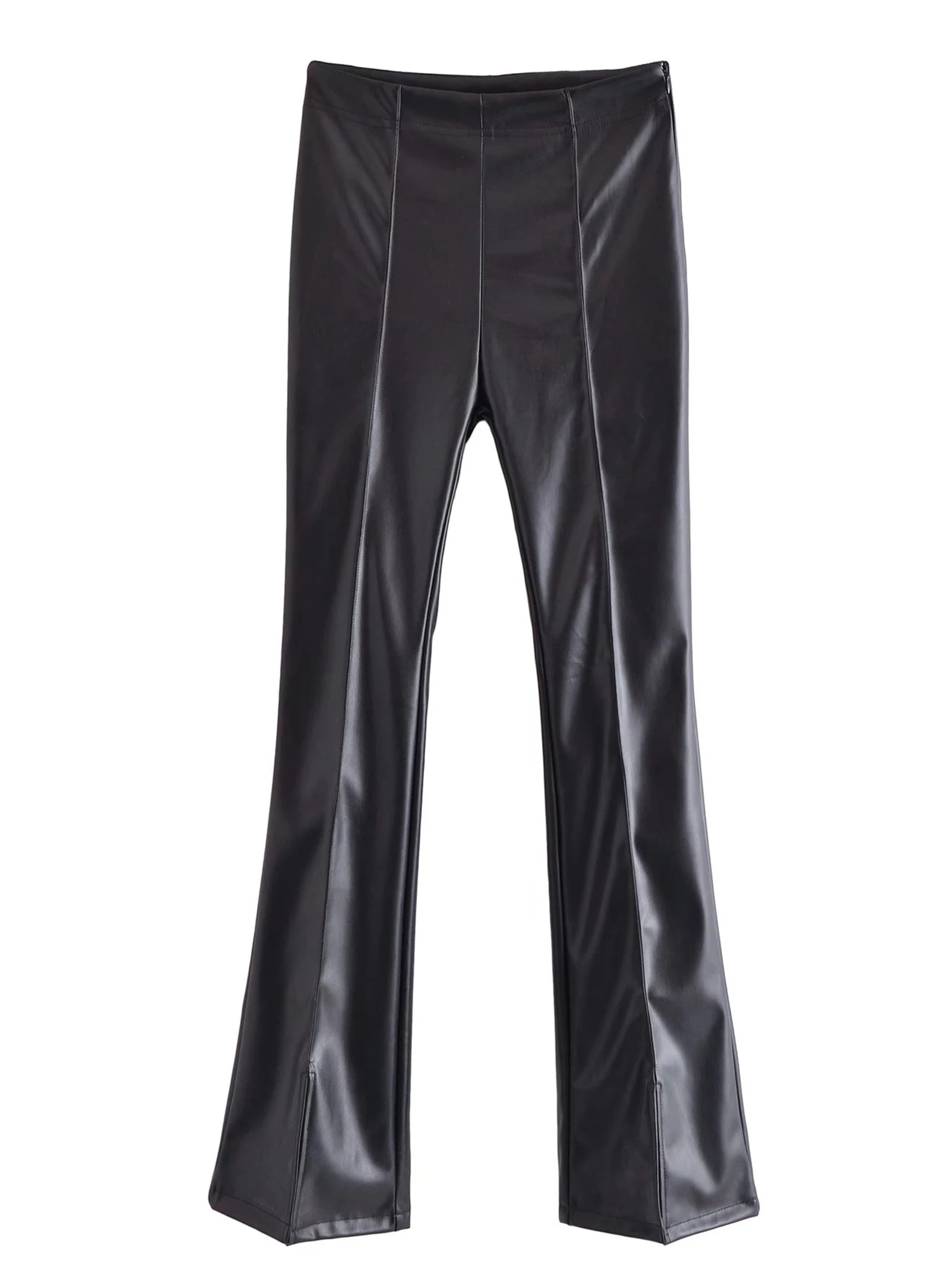 Kobiety moda Faux skórzane proste spodnie w stylu Vintage wysokiej talii Zipper Fly damskie spodnie Mujer damskie damskie 3 kolor różowy czarny