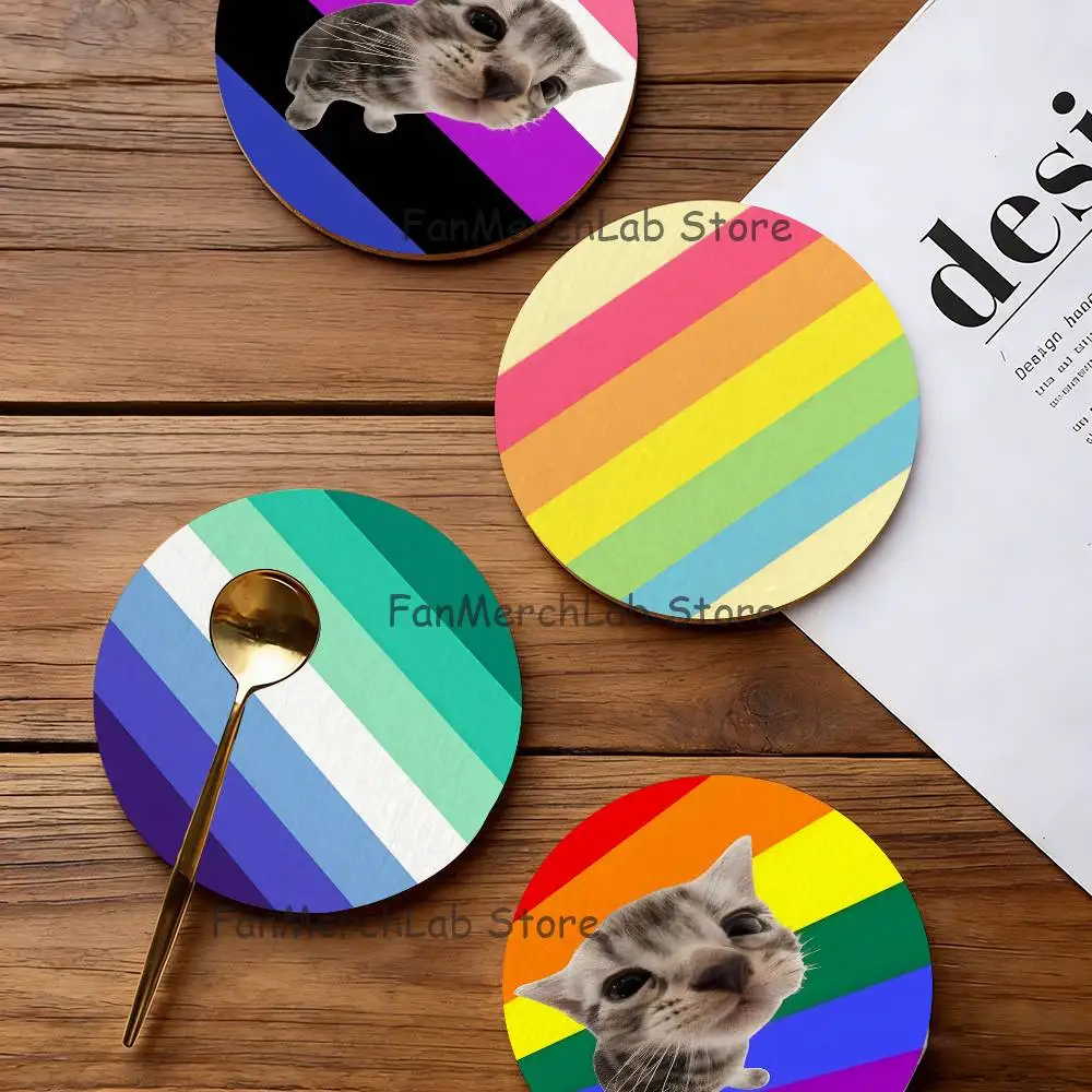 

LGBT Rainbow Flag Gay Lesbian 2D Pattern round Wooden Coaster Decorative Coffee Cup for Use in Coffee Shops Bars Wine Beer