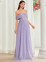 Mgiacy One-line shoulder fold sequins chiffon full length Evening gown Ball dress Party dress