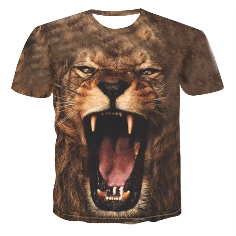 

2023 Summer New StyleMen's O-neck Short-sleeved T-shirt 3D Lion Print Clothing Casual Loose Plus Size