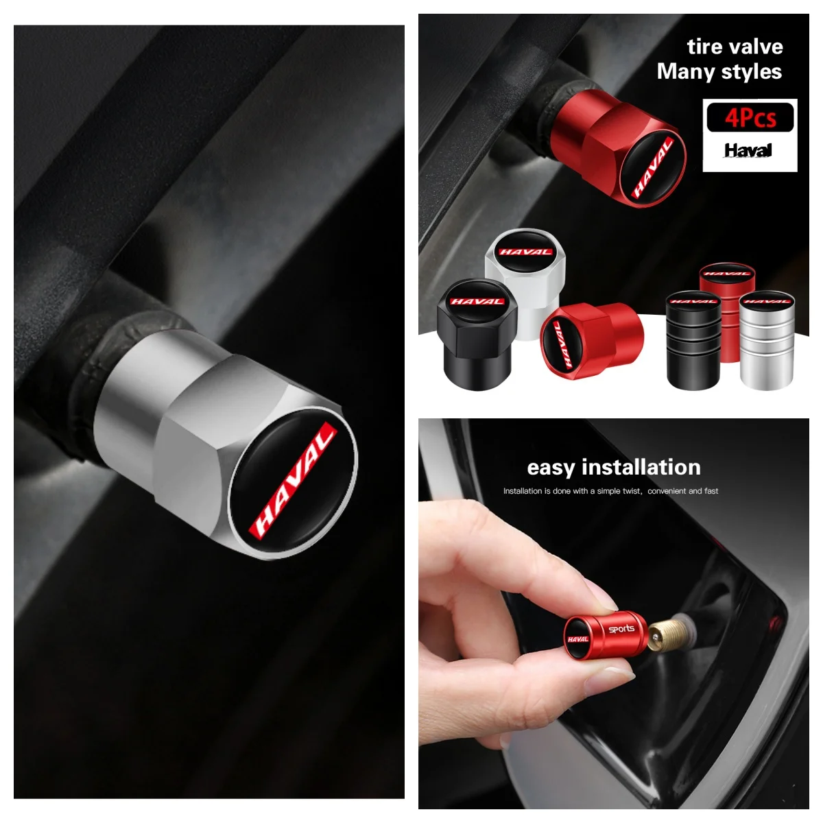 4Pcs Vehicle Tyre Valve Stem Cover Fit Haval H6 H9 Jolion Dargo F7 H2 Metal Tire Air Valve Cap Anti Dust Decor Parts