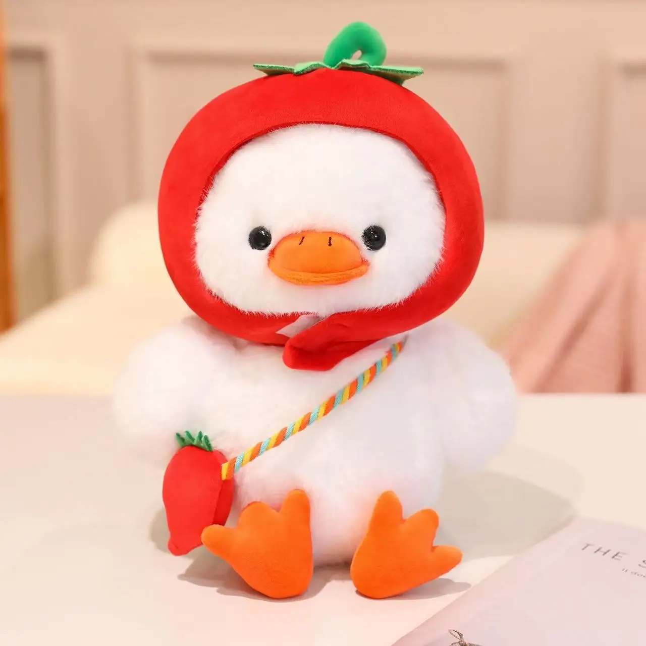 หมวกผักล่าสุดของ Miniso ของเล่นตุ๊กตายัดไส้เป็ดขาว ของขวัญวันเกิดเด็กน่ารักการ์ตูนอะนิเมะ หมอนตุ๊กตาแสนสนุก