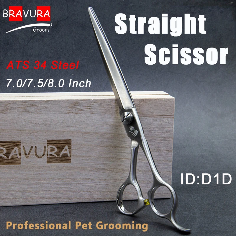 Pet Grooming Straight Shears Scissors Professional Handmade 7/7.5/8inch Cat and Dog Trimming Cutting High Groomer ATS 34 Steel