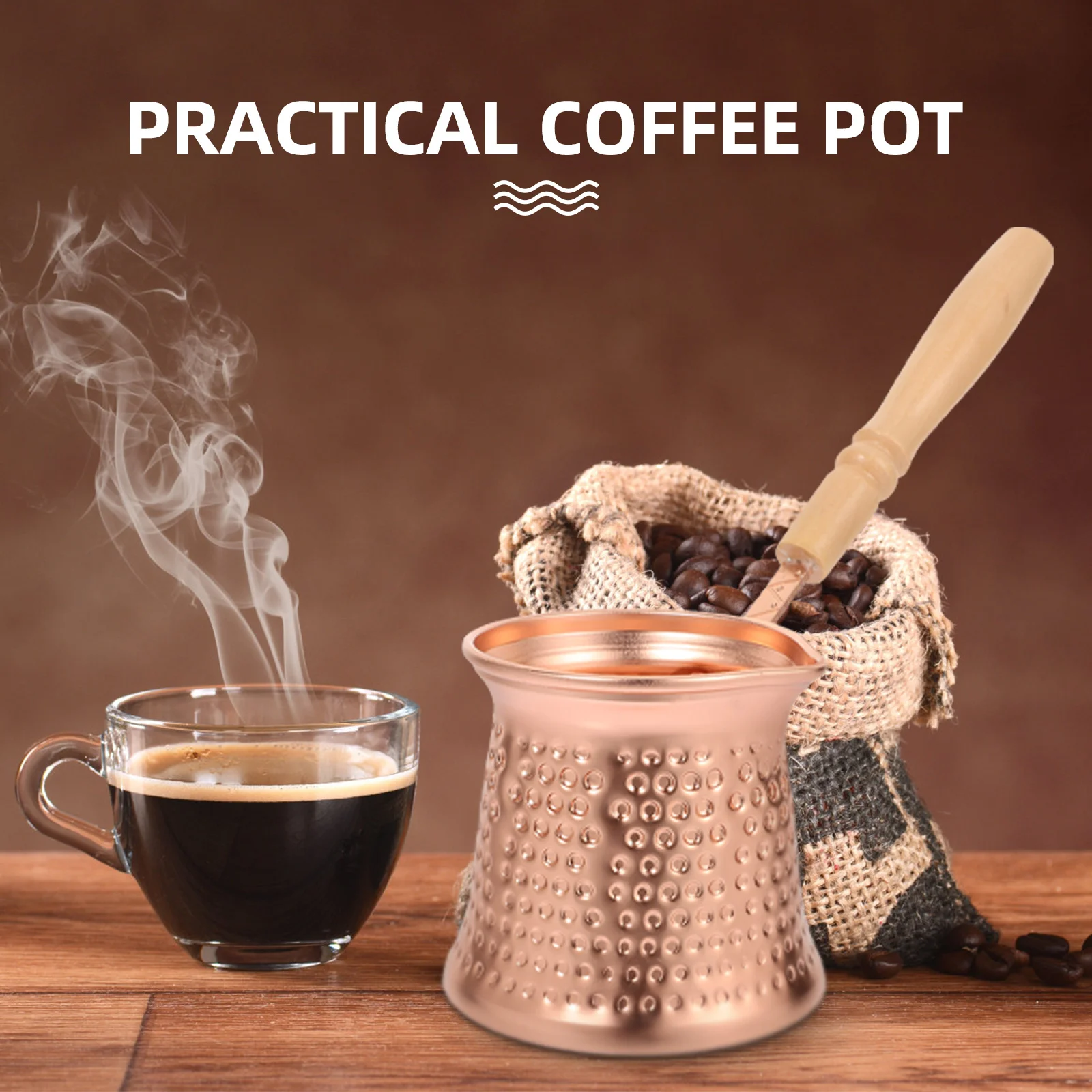 

Copper Coated Coffee Pot Turkish Style Wooden Handle Anti-Scald Milk Heating Kettle Stovetop Espresso Pot For Kitchen Cooking