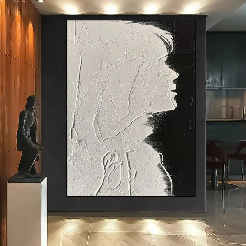 100% Handmade Black White Portrait Oil Paintings Nodic Abstract Figure Canvas Painting Artworks for Living Room Home Wall Decor