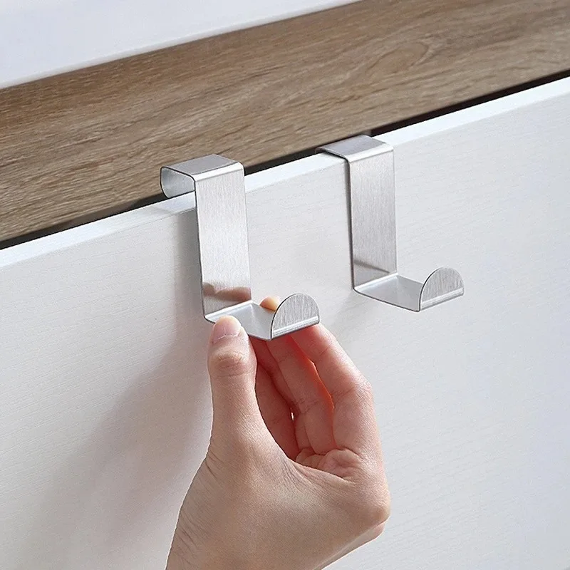 6/2/1Pcs Door Hanger Hook Stainless Steel Kitchen Cabinet Pull Over Door Hook Clothes Bedroom Bathroom Hanger Holder Multi Hook