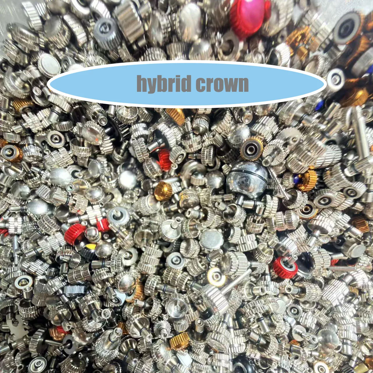 Watch movement accessories, mixed packs, spare parts, watch crowns, and handles of various sizes are randomly packed in a pack o