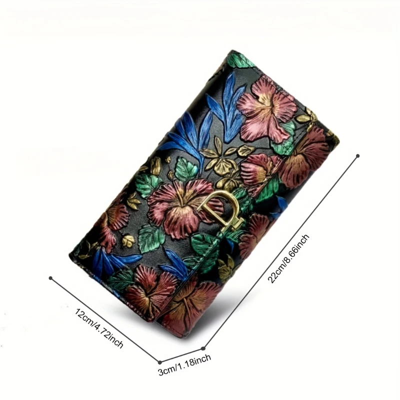 Convertible Genuine Leather Clutch Crossbody Bag for Women, Dragonfly Floral Embossed Single‑Shoulder Purse with Removable Chain Shoulder Strap