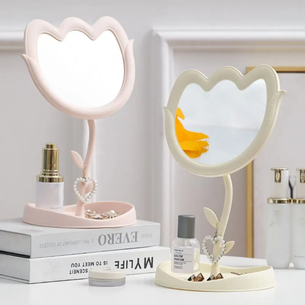 Removable Tulip Flower Makeup Mirror Multifunctional with Jewelry Storage Makeup Mirrors Home Decoration Adjustable Angle