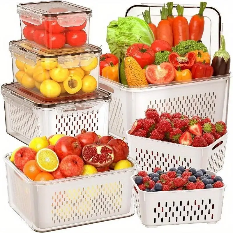 5PCS/Set Fridge Food Storage Containers with Lids - Stackable, Fresh-Keeping Organizers for Veggies, Fruits, Salads