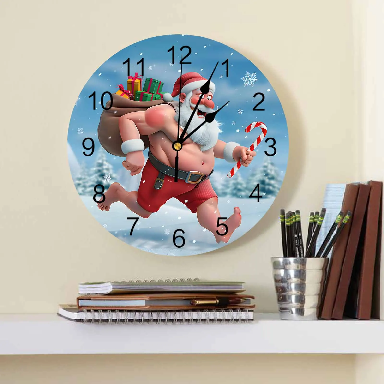 Santa Claus Running Naked On Christmas Day Wall Clock Large Modern Kitchen Dinning Round Wall Clocks Watches Living Room