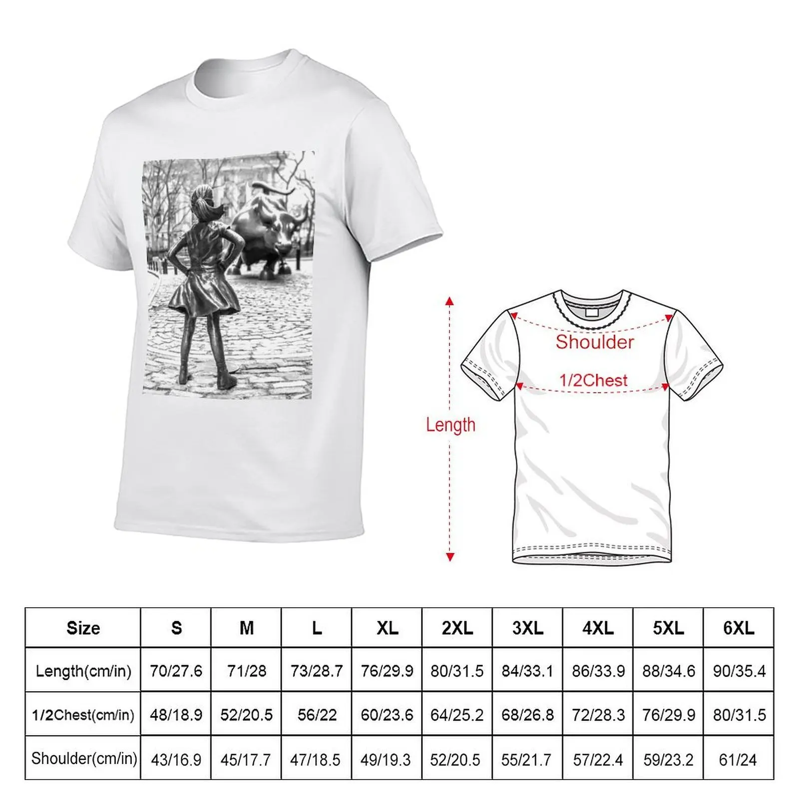 Fearless Girl And Wall Street Bull Statue - New York T-Shirt Active Sports Short Sleeve Cotton Shirt