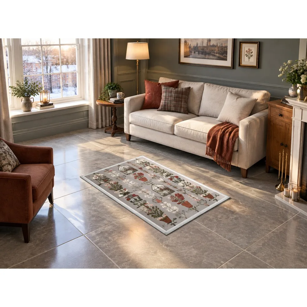 VIKAMA British Slate Brick Greenhouse Garden Flannel Door Mat, Soft Flannel Non-Slip Mat, UK Home Decor for Garden Room, Snug