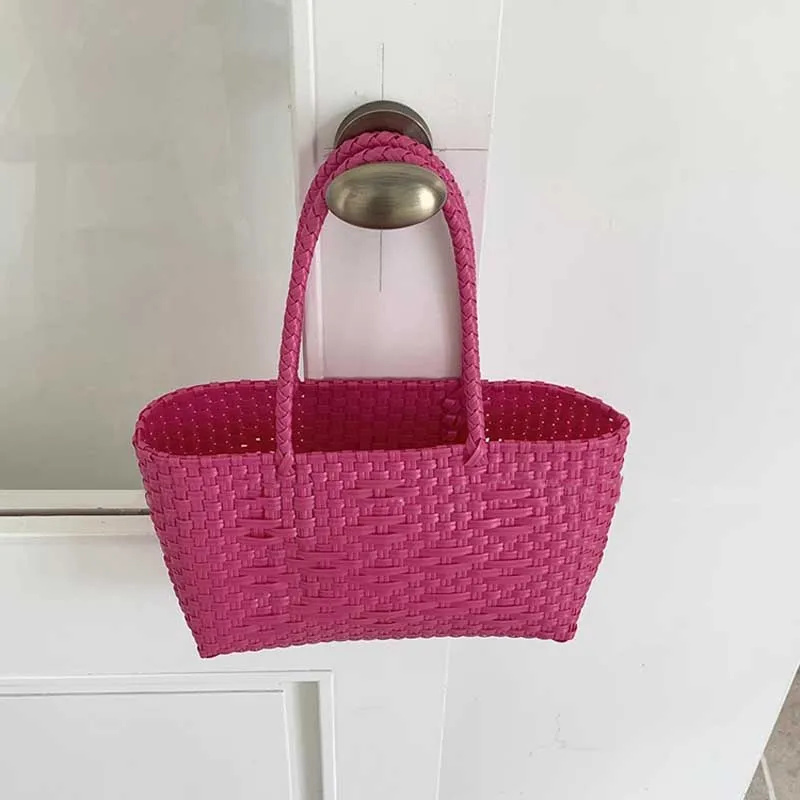Hylhexyr Rose Red Gemüsekorb Handtasche Rattan Einkaufstasche mit Griff Strandtaschen für Reisen Frauen