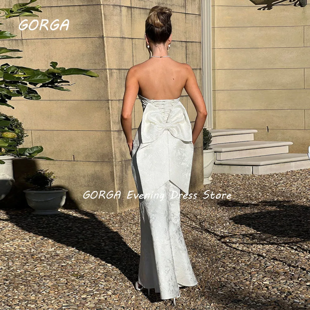 GORGA Simple Strapless Mermaid 2024 Slim Backless Bow Satin Ocassion Gown Floor-Length Formal Evening Dress Party Dress