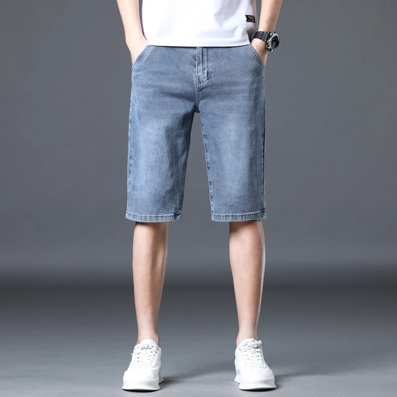 2024 New Denim Shorts for Men's Summer Thin Style New Loose Straight knee length pants Youth Elastic short  jeans for men