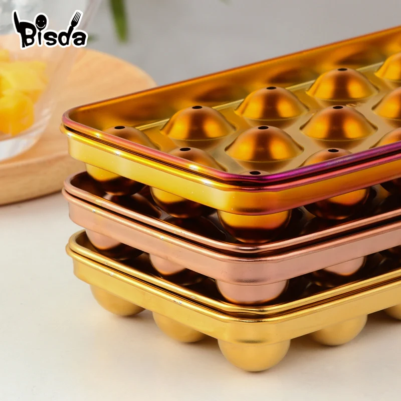 Reusable Ice Cube Trays Stainless Steel Ice Cube Maker With Lid Chocolate Molds Easy-Release Round Shape Mold For Ice Candy