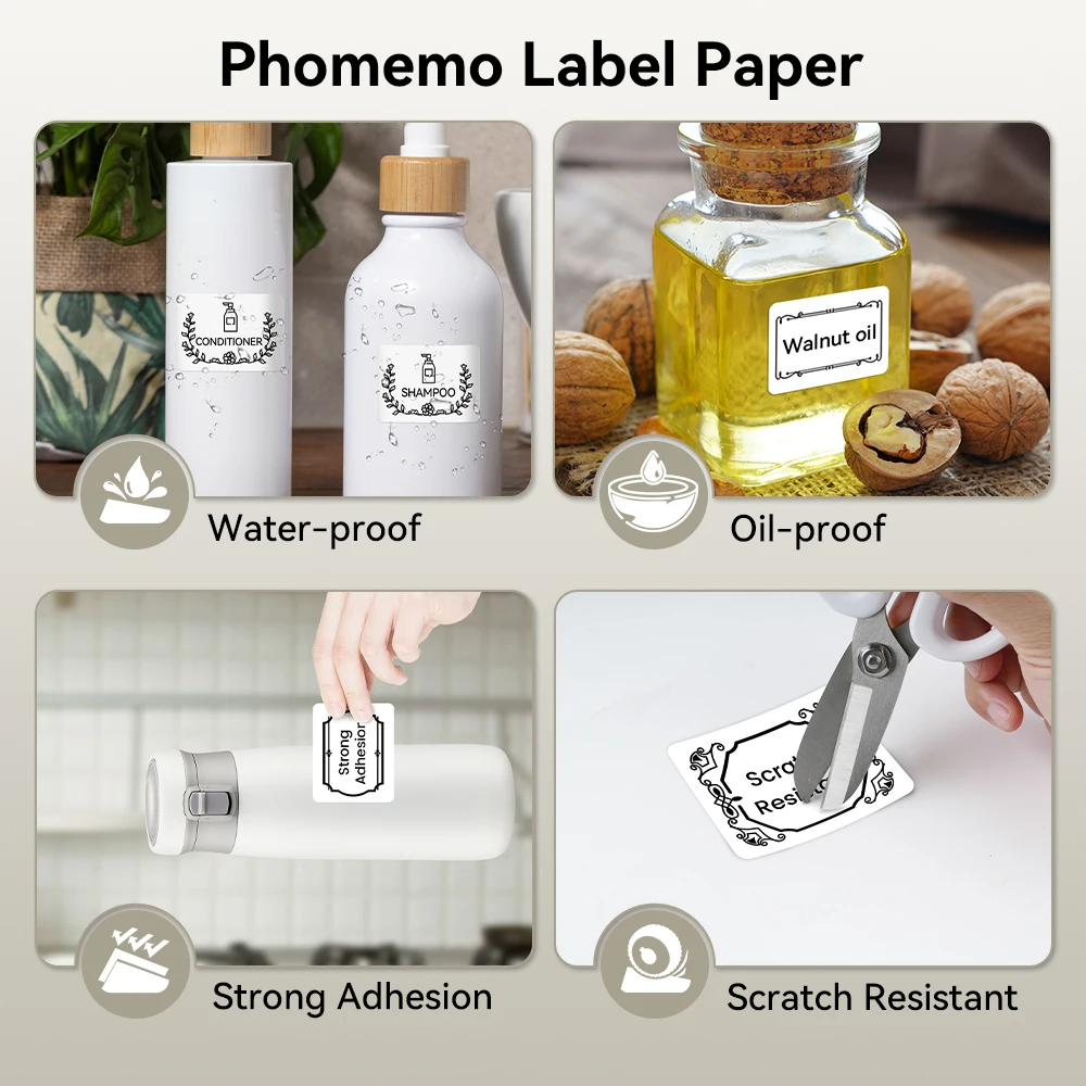 Phomemo Label Maker Paper M110 Label Adhesive Paper White Waterproof Thermal Sticker for M110 M221 M200 M220 Portable Printer