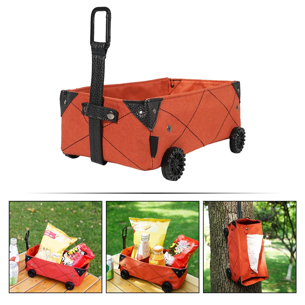 عربة تصميم الأنسجة حامل صندوق تخزين قابل للطي عجلة أنيقة مظهر أحمر في الهواء الطلق التخييم التسوق متعددة الوظائف DIY بها بنفسك