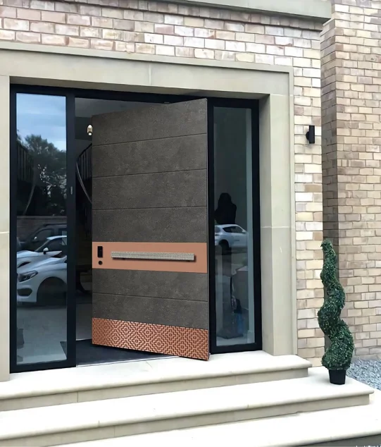 

Complex Engraving Fashionable for Household Use Entrance Door Anodizing Rainproof Manual Pivot Doors Anti Theft Front Doors