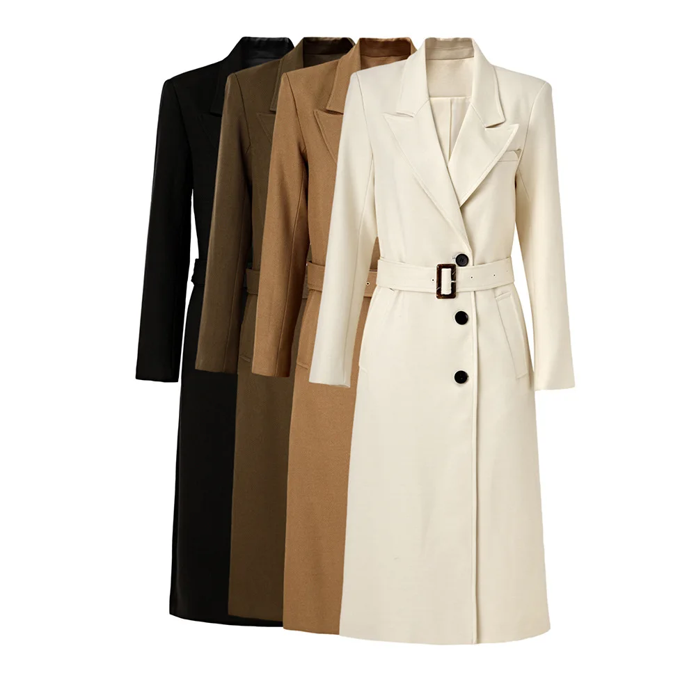 Autunno inverno lungo Trench donna nuovo di alta qualità lungo monopetto con lacci giacca a vento nero marrone Beige cappotto lungo 2023