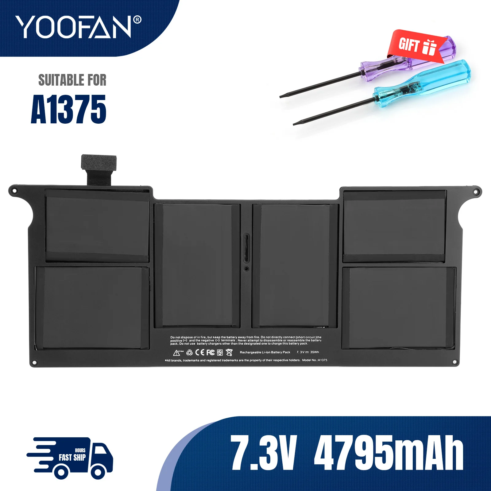 

YOOFAN 7.3V 35WH A1375 Laptop Battery for Apple MacBook Air 11" A1370 MC506 MC505 MC506LL/A MC505LL/A 202-6920-A 2010 Year