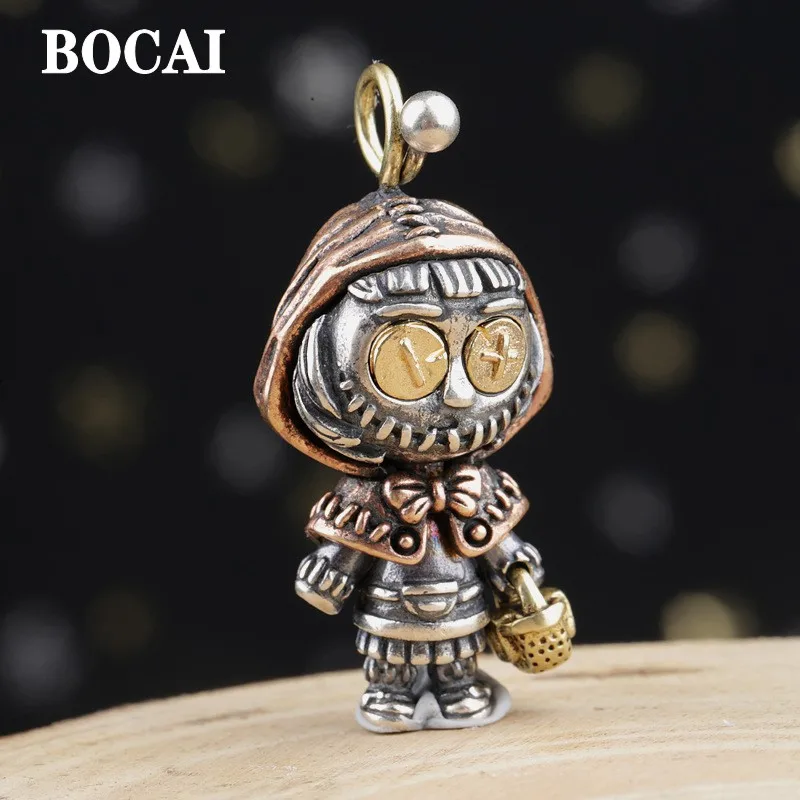 BOCAI New Real S925 Silver Jewelry Retro Trend Witch Doll Little Red Riding Hood Pendant For Men and Women