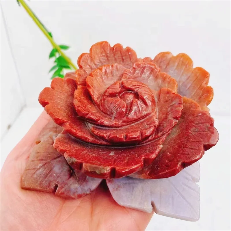 3.5inch Natural Ocean Jasper Flower Carving Quartz Gemstones Witchcraft Home Decoration Craft Gift 1pcs