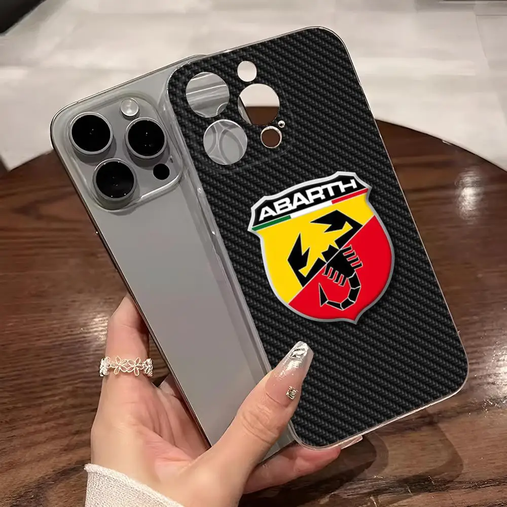 Abarths Fiat Racing car Phone Case for iphone 14Pro 16 15 11 12 14 Pro Max Mini 8 Plus XR XS SE2020 Transparent Cover