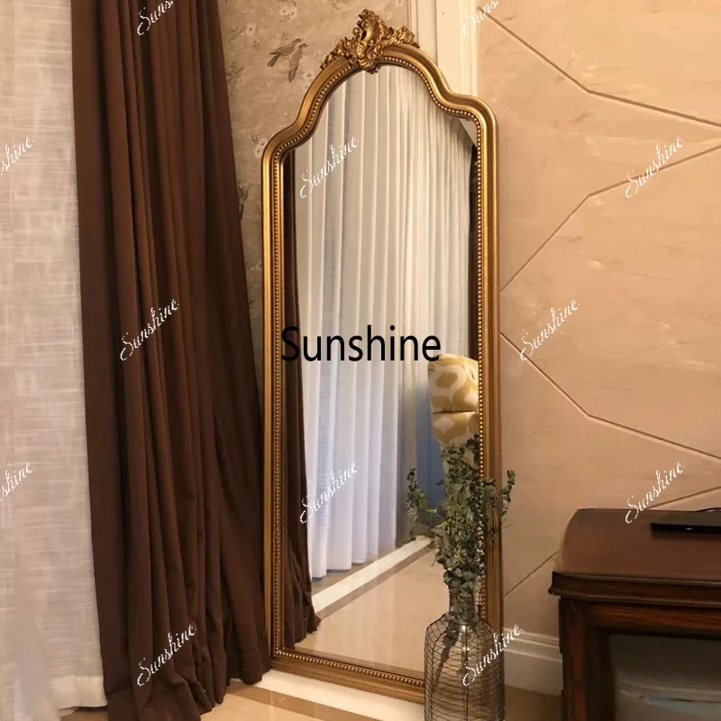 Carved retro full-length mirror, light luxury full-length mirror, clothing store fitting mirror
