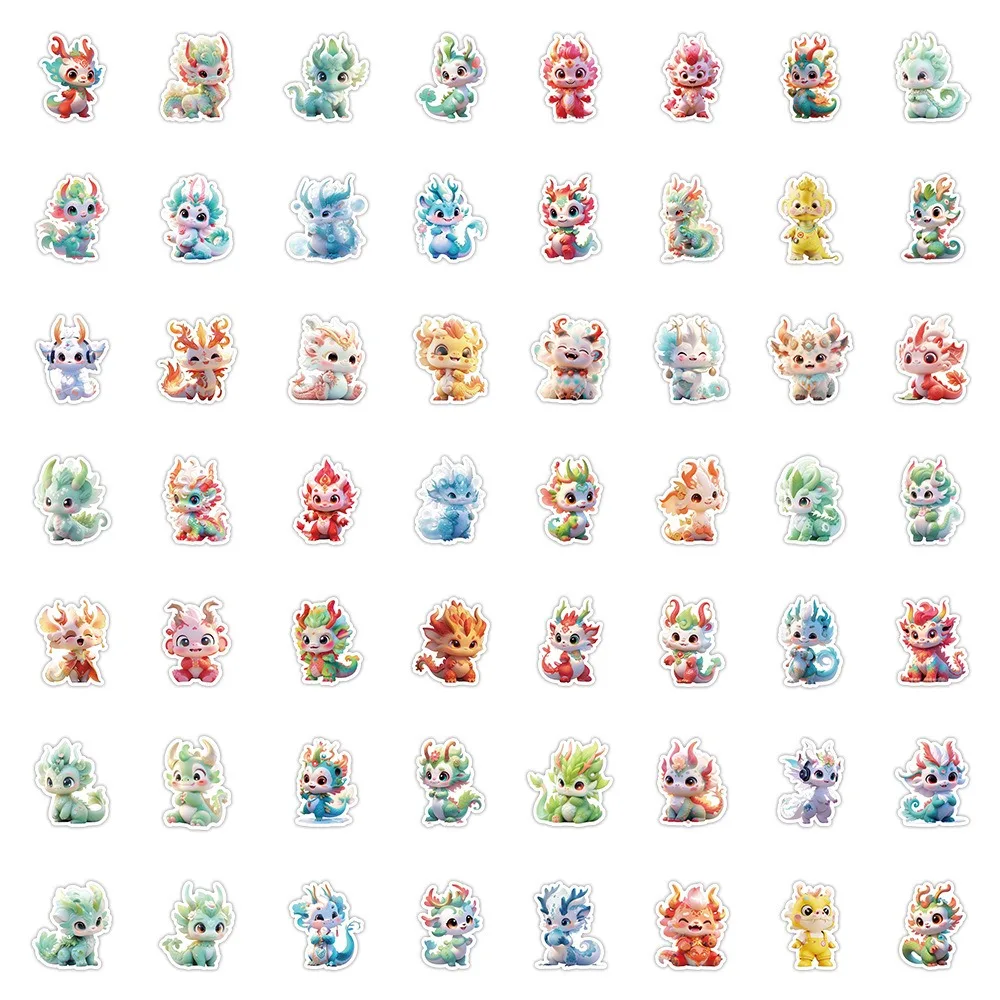 63pcs Stationery Dragon Year Stickers Scrapbooking Traditional Art Lantern Stickers Dragon Year Animal Figures Graffiti Decals