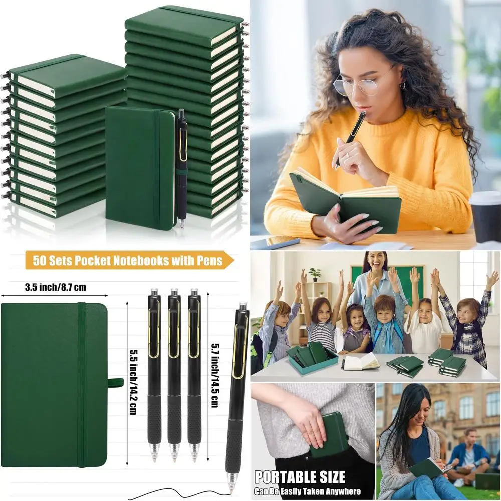 

A6 Leather-bound Mini Journal with 160 Lined Pages, Pen Holder, and Dark Green Cover - Perfect for School or Office