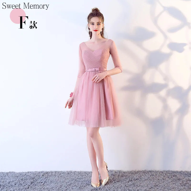 F79 Sweet Memory 6 Styles Pink Short Brdeismaid Dress Knee-Length Tulle Net Graduation Gown Bride Sisters Wedding Party Dresses