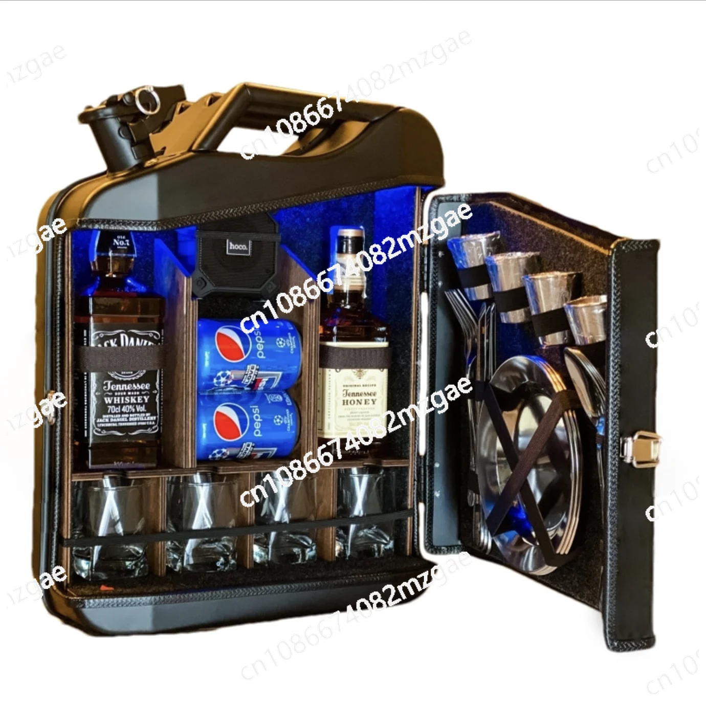 Home Canister Bar Father's Day Gift Custom 20L Black Matte Fuel Metal Jerry Can Mini Bar with Wooden Rack