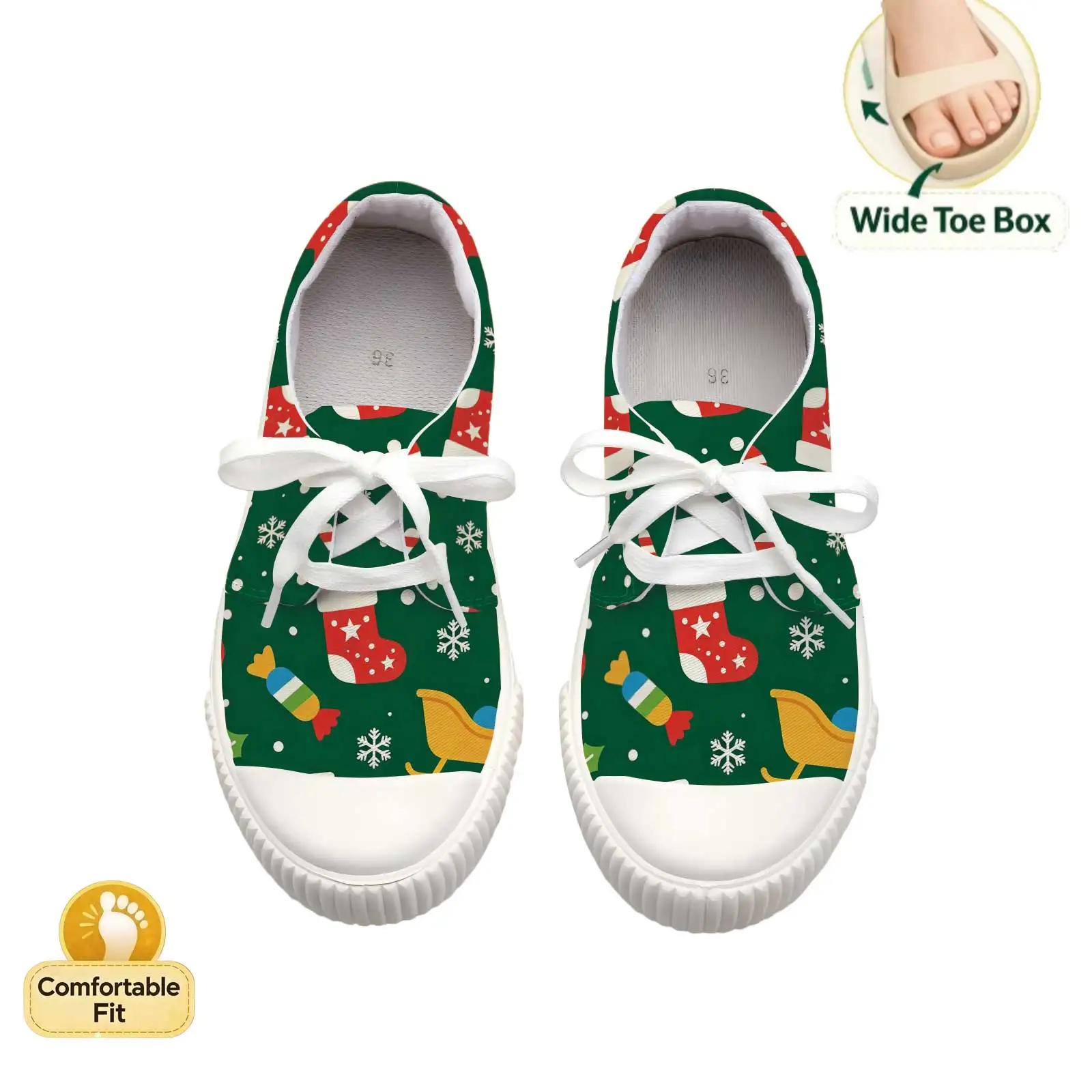Women Christmas Print Casual Sneakers Wide Toe Comfort Shoes For Daily Commute & Outdoor Walking - view 4