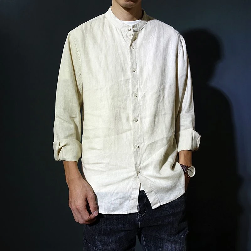 

2026 Spring Autumn Men's Cotton Linen Long Sve Pure Color irt Jaet Traditional Chinese Embroidery Faion Urban Loose Fit