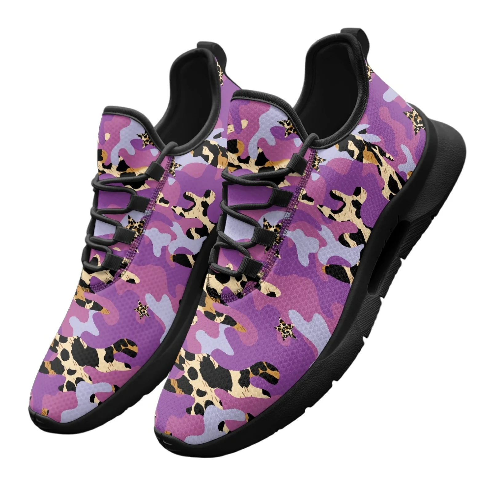 PENSTROLL Mesh & EVA Casual Streetboard Shoes Comfortable Mens Running Shoes for Male Business Purple Leopard Camo