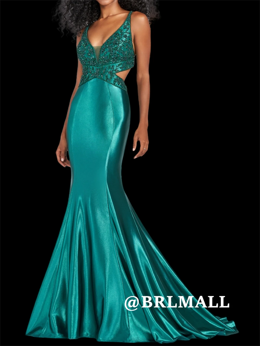 

BRLMALL Peacock Satin Prom Dress V Neck Sheath Long Evening Dresses Beaded Appliques Wedding Party Gowns Customized Cocktail
