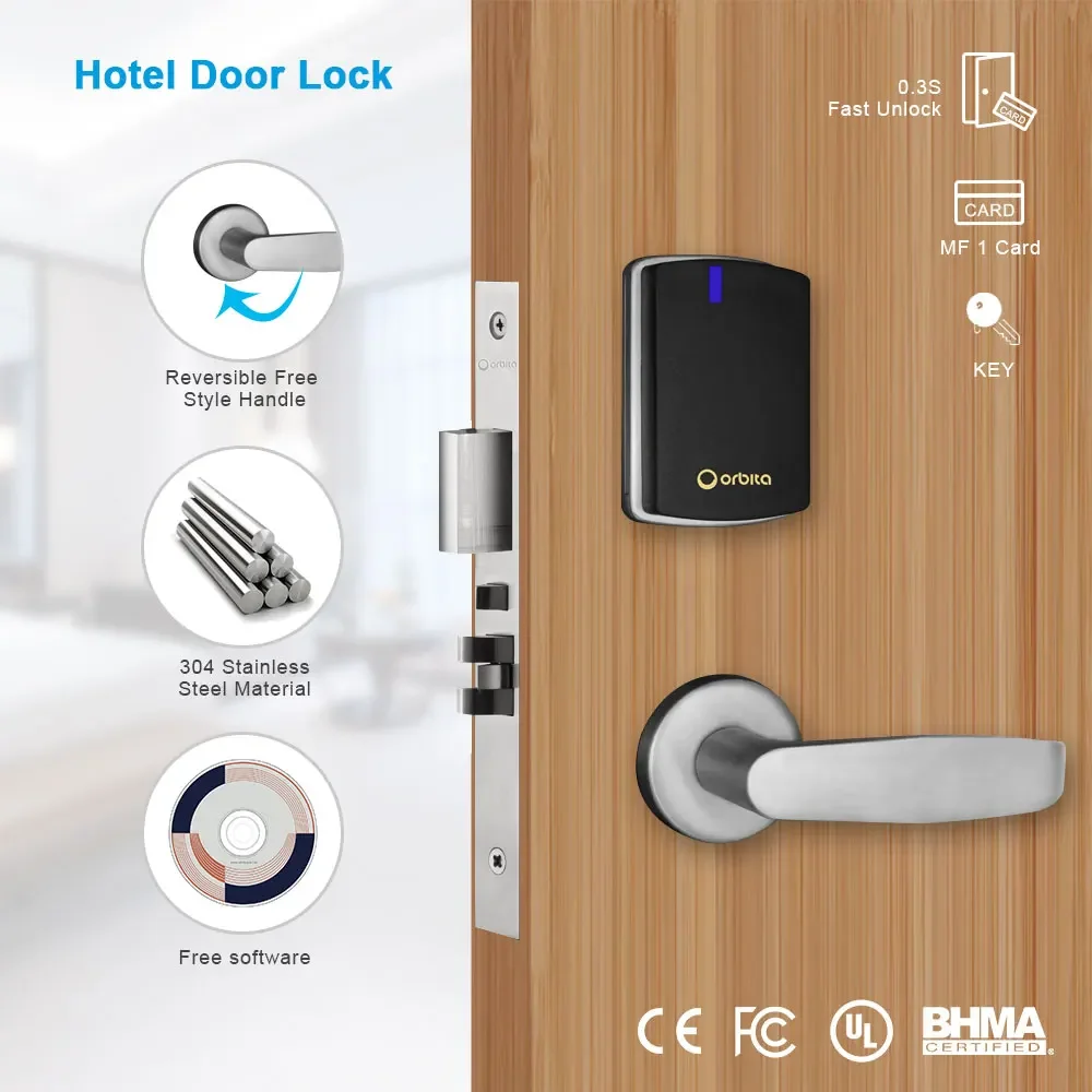 Orbita New Design Fashionable M1 Card System Ansi Electronic Keyless Digital Smart Rfid Hotel Door Lock For Dormitory