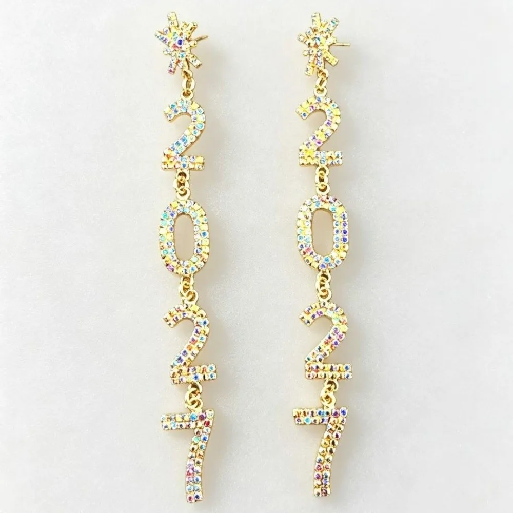 1 Pair/Set Elegant 2027 Long Drop Earring Fashion Temperament 2027 Digital Earrings Jewelry All-Match Women'S Earrings Daily