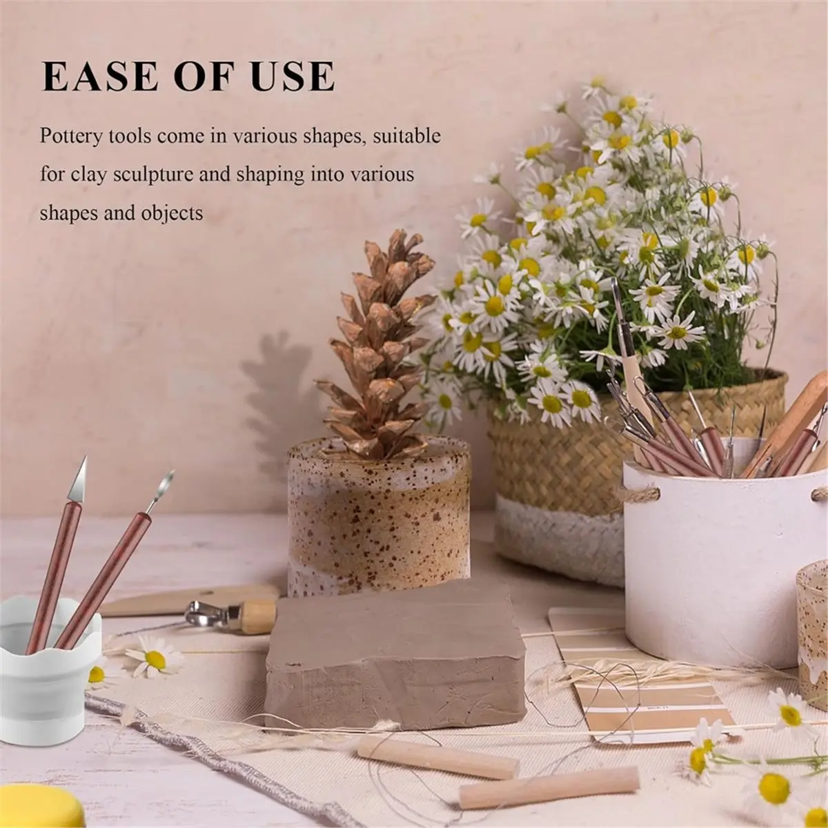 

Набор глиняных инструментов, 19 шт. гончарных инструментов, инструмент для лепки керамики для керамики, резьбы по керамике, рисования, формирования [2026 MOCC]