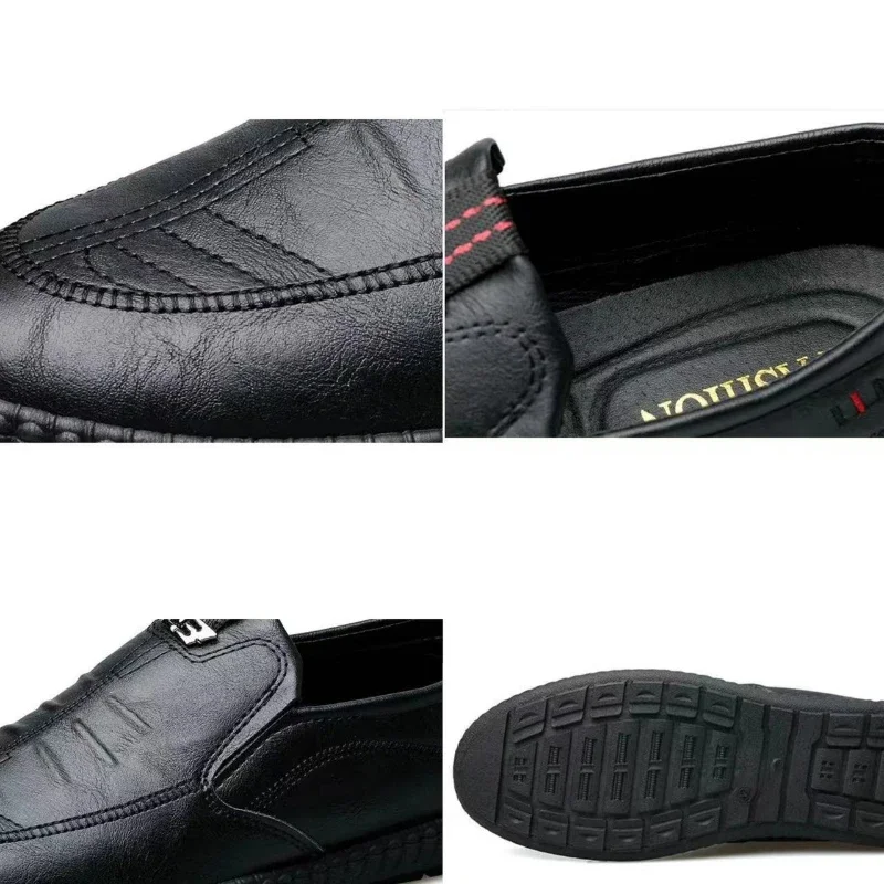 Breathable Business Leather Shoes for Men Summer Slip on Loafers Men Casual Leather Shoes Black Flats Driving Shoes Moccasins