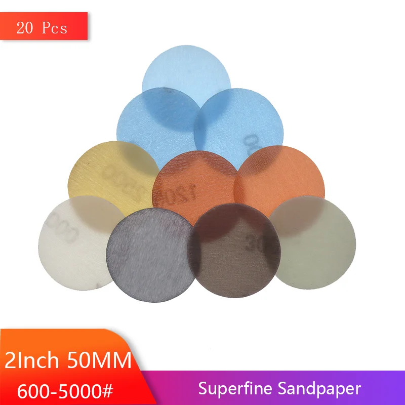 

2Inch 50MM Superfine Grinding Sandpaper Kit 20Pcs Assorted Grit 600-500# for Grinding Wood Metal Automotive Paint Sanding
