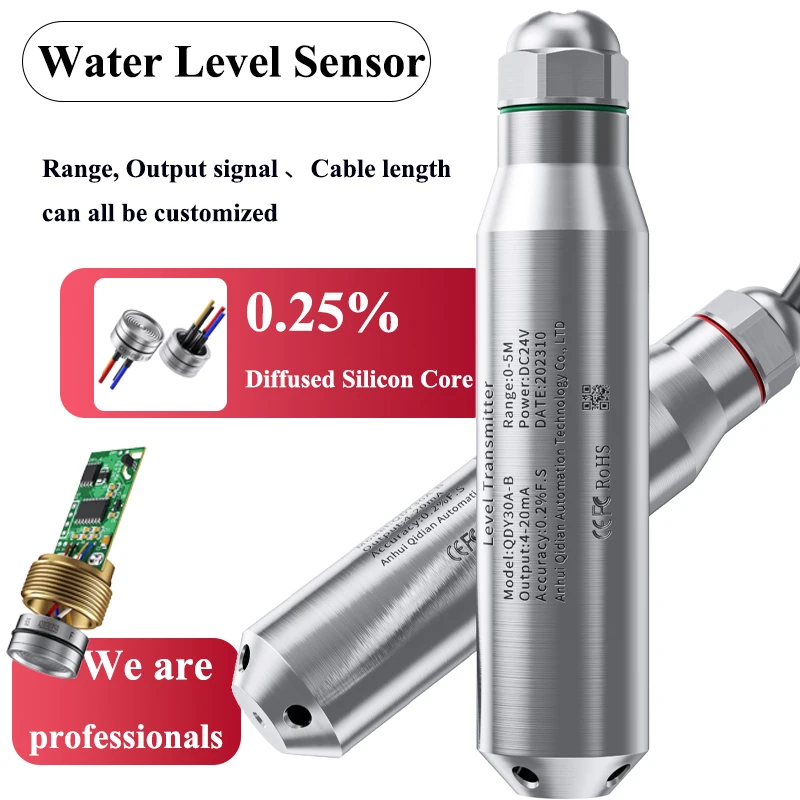 

Water Level Sensor 0-5m to 4-20mA 0-10V 0-5V RS485 Liquid Level Transmitter 1m/2m/3m/4m/5m to 4-20mA 0-10V RS485 Level Sensor