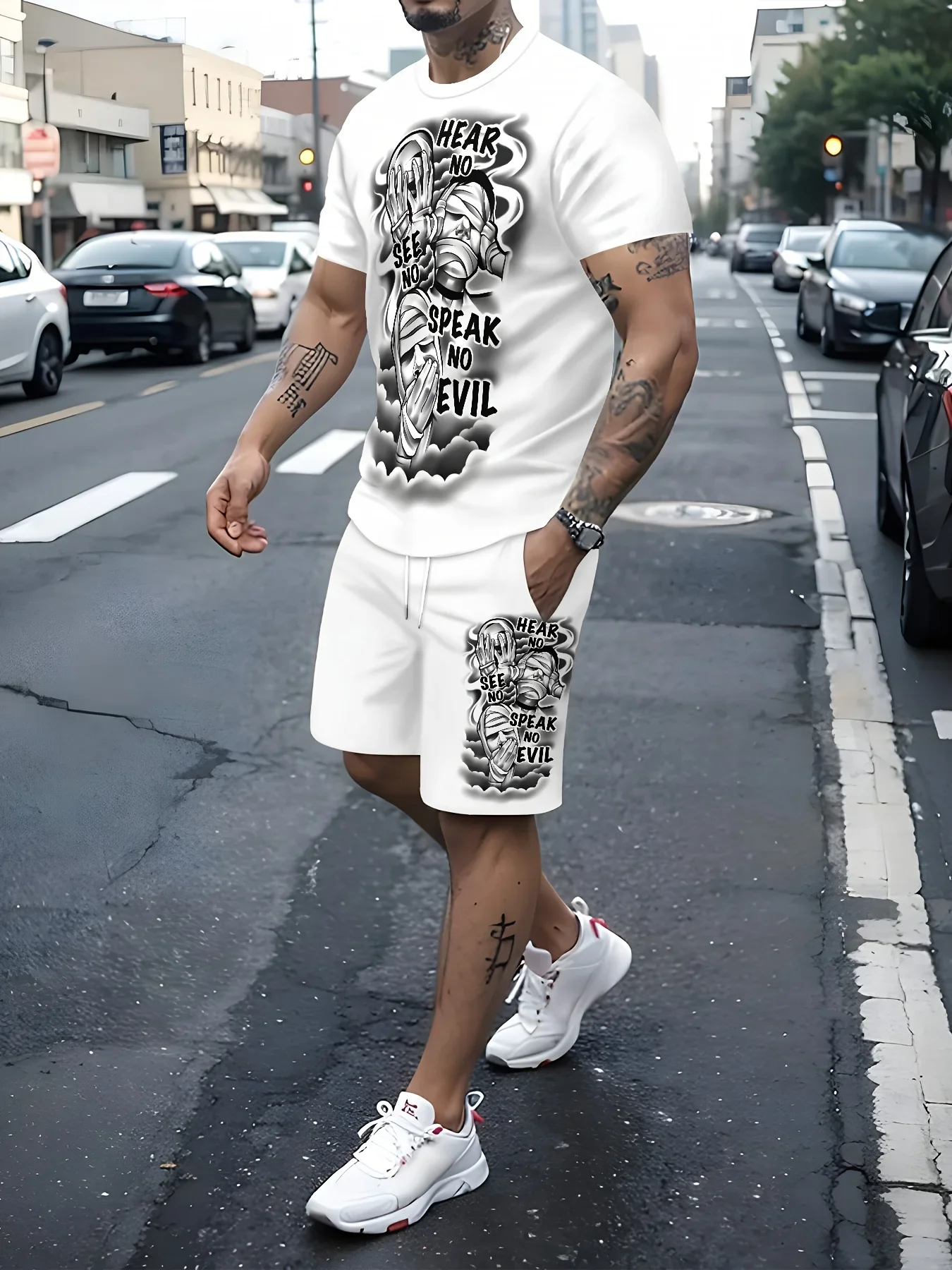

GELITAYIN Summer 2025 New Casual Men's Set: Casual Roller Skating, Lightweight, Breathable, Quick-drying, Polyester Fiber 3D Dig