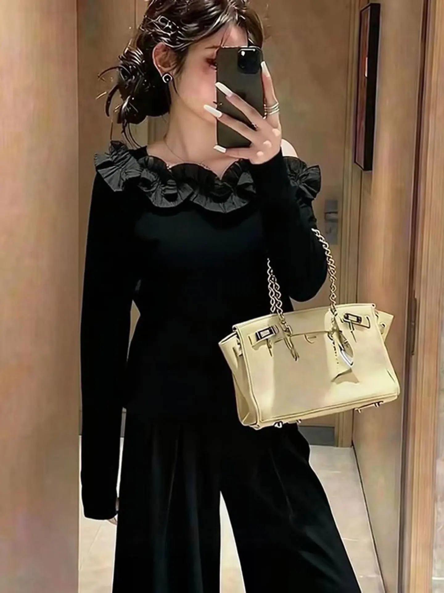 

Ele Long Sve Knitted Sweater Women's Versatile Base Layer irt Spring 2026 Commute Korean Sle Regular Fit Warmth