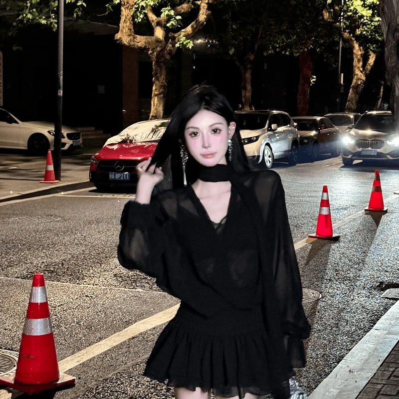 Ele Hohe Taille A-Linie Dr Damen Long Sve Sexy Design Sinnlich Drapiert Midi Dr Polyesterfaser Herbst Winter Neu A...