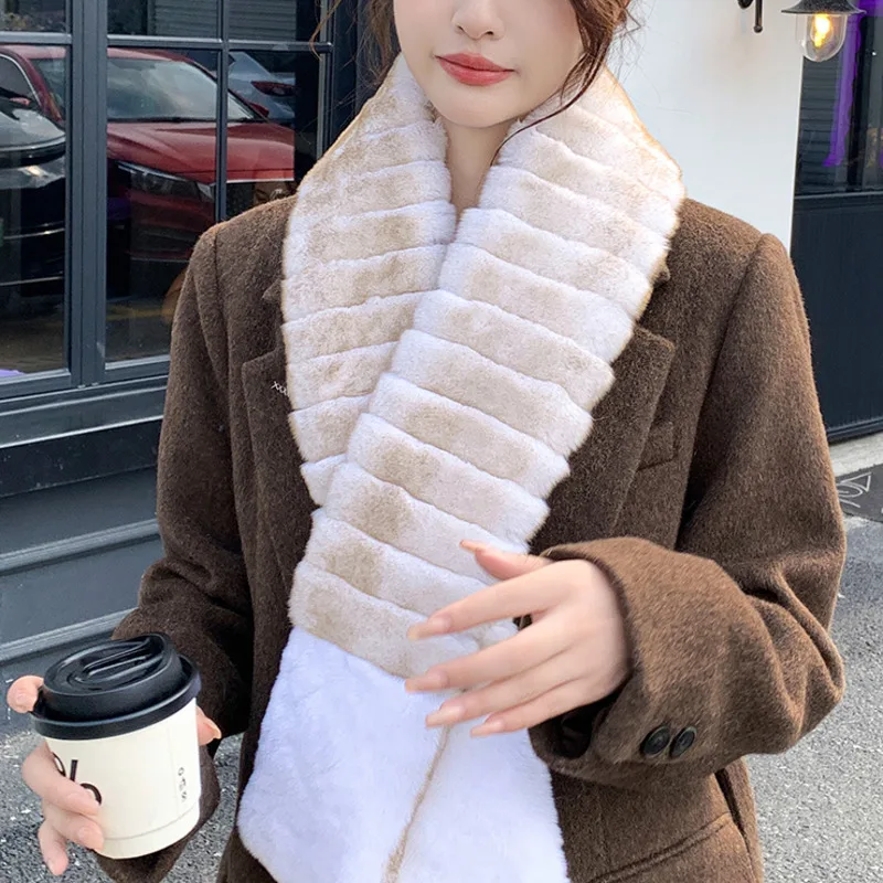 Winter Real Rex Rabbit Fur Scarf Long Women Warm Double Sided Fur Neck Warmer Scarves Natural Fur Scarf Shawl Luxury Thick Scarf